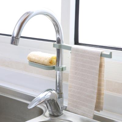 China Viable Modern Adjustable Kitchen Towel Sink Faucet Soap Sponge Rack Tray Plastic Hanging Cloth Rack Set for sale