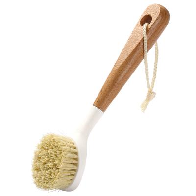 China Sustainable Beech Long Handle Natural Kitchen Scrubber Sisal Stiffens Dish Wash Cleaning Scrub Brush for sale