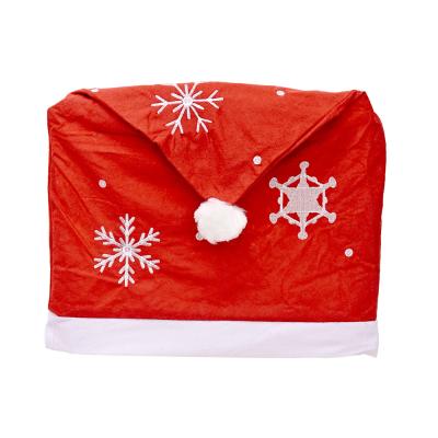 China Nonwoven Textiles Christmas Santa Claus Snowflake Red Hat Chair Back Covers Dining Chair Covers for sale