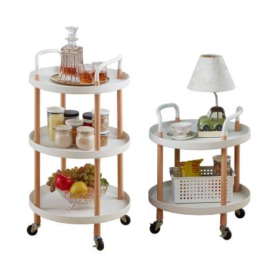 China Storage Around View Roller Block Shelf Storage Kitchen Living Room Desk 3Tier Wooden Serving Rolling Cart for sale