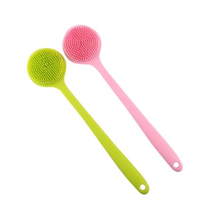 China Long Handle Durable Exfoliating Body Scrubber Shower Wash Massager Silicone Long Handle Back Bath Brush with Soft Bristles for sale