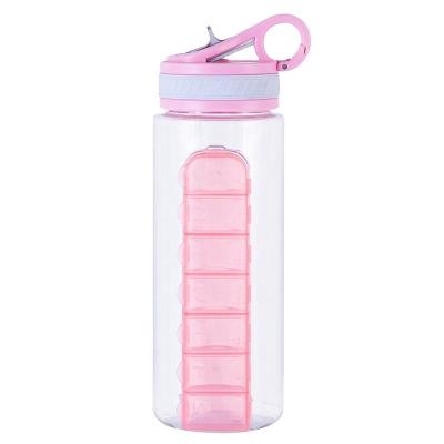 China Creative Food Pet Materials Storage Water Bottle With Pill Box Bpa Free Gym Sports Drink Shaker Bottle for sale