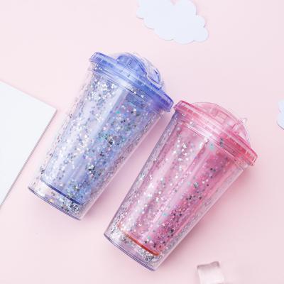 China Factory Direct Sales Viable Colorful Straw Lid Drink Cup 16oz Plastic Water Bottle Milk Tea Cup for sale