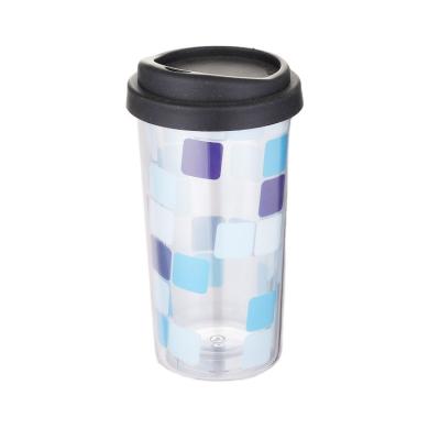 China 12oz Viable Customized Silicone Plastic Lid Double Layer Dome Cup Plastic Coffee Mug With PVC Insert for sale