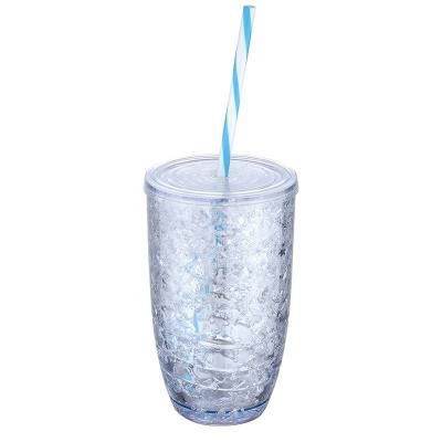 China Wholesale Custom Viable Custom Color Ice Food Grade 0.5l Double Wall Gel Cooling Cup Plastic With Lid And Straw for sale