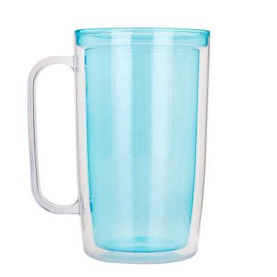 China Viable Wholesale Double Walled Plastic Beer Mugs Coffee Tumbler 900ml Eco Clear Promotional Mug for sale