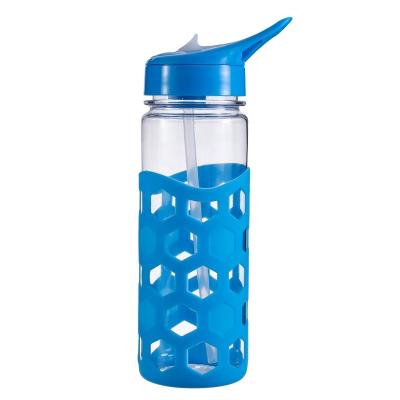 China Sustainable Transparent Water Bottle 700ml Silicone Sleeve Round Drinking Sport Bottles Portable Plastic Bottled Water for sale