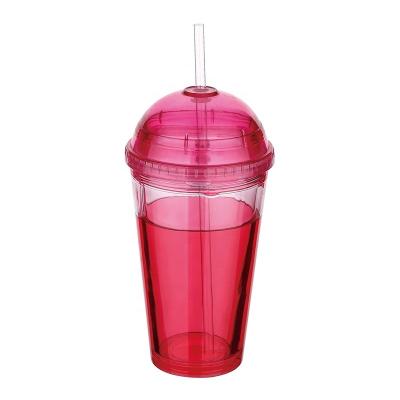 China Customizable Double Wall 16oz Freeze Ice Cold Drink Plastic Cup With Straw Plastic Freeze Water Mug With Liquid for sale