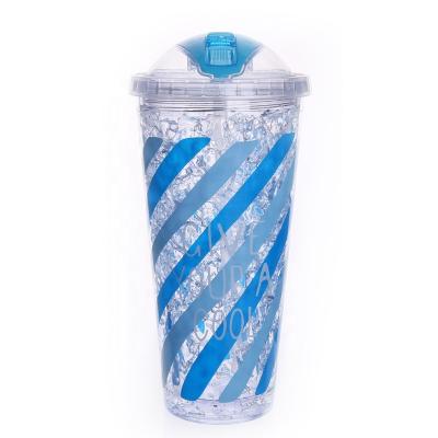 China Dafu New Viable Delicate Plastic Round Double Head Wall Ice Cooling Drink Cups With Convenient Straw for sale