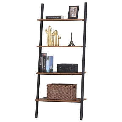 China Sustainable Home Furniture Decor MDF Wood Brown Ladder Bookcase 4 Tier for sale