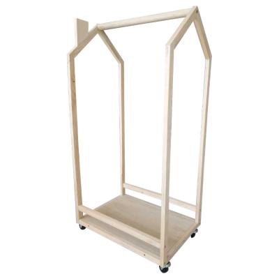 China (Others) Adjustable Wooden Clothes Rack Mobile Pulley Entryway Bedroom Dressing Hanger Coat Hanger Rack for sale