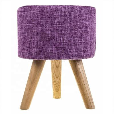 China Customizable Nice Furniture Soft Wooden Three Legs Purple Stool For Living Room Furniture for sale