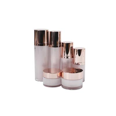 China Newest Cosmetic Cylindrical Brushed Plastic Cosmetic Bottles Luxury Eco Acrylic Cream Jar Lotion Bottles Cosmetic Packaging for sale