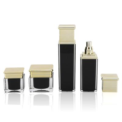 China Cosmetic New Products Square Lid Square Form Acrylic Cosmetics Cream Jar Lotion Bottles Containers And Skin Care Packaging for sale