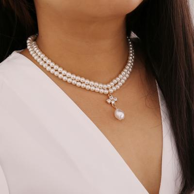 China Punk Freshwater Natural Pearl Necklace Double Layer Beaded Necklace PJ-C330, Zirconia Stone Necklace Women Pendant Jewelry for sale