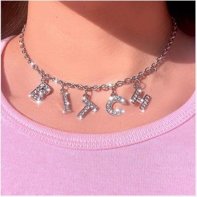 China PJ-C186 Cute High Quality Silver Plated Cubic Zirconia Necklace, CZ Letter Necklace, Words Pendant Chain Necklace for sale