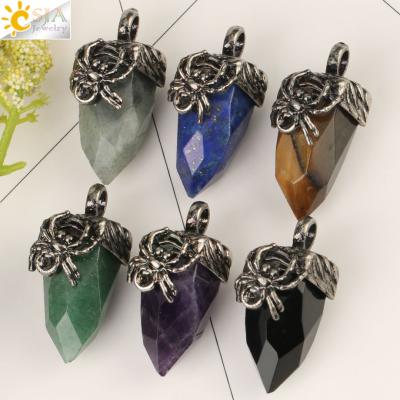 China PJ-C237 gemstone punk acute necklace, retro silver pendant high quality natural stone necklace labradorite jewelry for sale