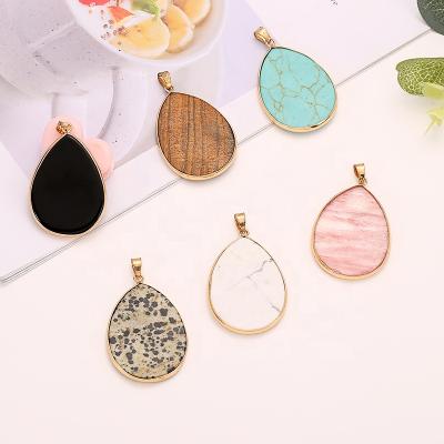 China PJ-C209 Large Thin Slice Water Drop Punk Natural Stone Necklace Modeling Wind Pendant INS Men And Women Bag Edge Copper Necklace for sale