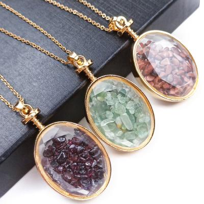 China PJ-C044 Natural Stone Polishing Oval Cut Gravel Polished Tourmaline Stone Tourmaline Tiger Eye Drift Bottle Pendant Necklace for sale