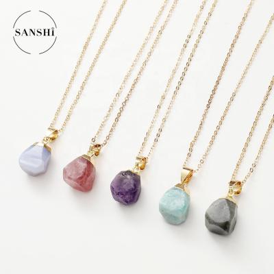 China And American of PJ-C060 lead-free favorite lucky stone necklace by European popular natural pendant crystal stone necklace stone necklace for sale