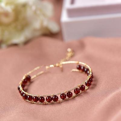 China European and American best-selling benmingnian female manual design wine 14K gold garnet garnet bracelet best friend FASHIONABLE PJ-C195 for sale