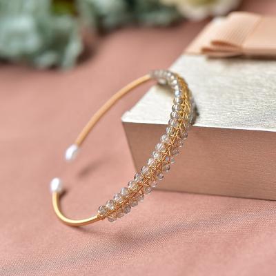 China Wholesale PJ-C201 2 Row Moonlight Cuff Bracelet Gray White Crystal Adjustable Opening Jewelry Bangle Female for sale