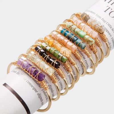 China FASHIONABLE New PJ-C110 2021 Natural Stone Rectangular Gem Bracelet Girls Wrapping Natural Stone Bracelet for sale