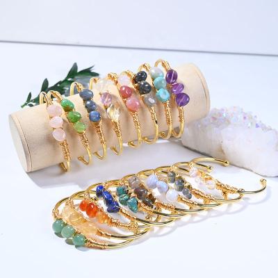 China PJ-C124 FASHIONABLE irregular crystal natural stone bracelet, adjustable bracelet, open cuff crystal bracelet 2021 new for sale