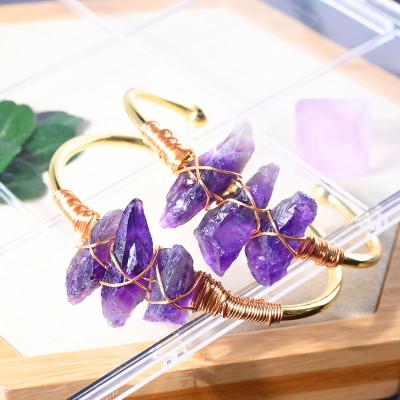 China PJ-C123 Wholesale Fashion Bracelet Amazone Amethyst Gemstone Wrap Wire Bracelet HOT Handmade Raw Stone Bangle for sale