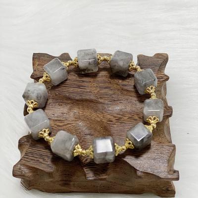 China PJ-C226 Herkimer style men's and women's gray square pearl set 14K gold ethnic crystal bracelet Lead-free natural diamond bracelet for sale