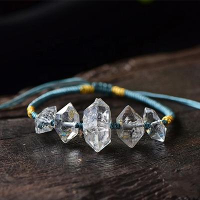 China PJ-C215 Herkimer Lead Free Natural Diamond Crystal Brilliant Bracelet With Double Headed Hand Rough Stone String White Herringbone for sale