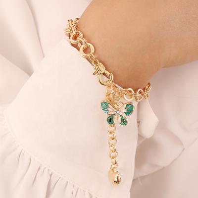 China FASHIONABLE PJ-C151 Stunning Hot Selling Gold Plated Enamel Butterfly Bracelet Link Chain Adjustable Size Bracelet for sale