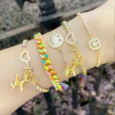 China PJ-C158 Lead Free Cute Dog Smiley Cubic Zirconia Bracelet, Colorful Enamel Gold Bangle Set Gold High Quality Bracelet for sale