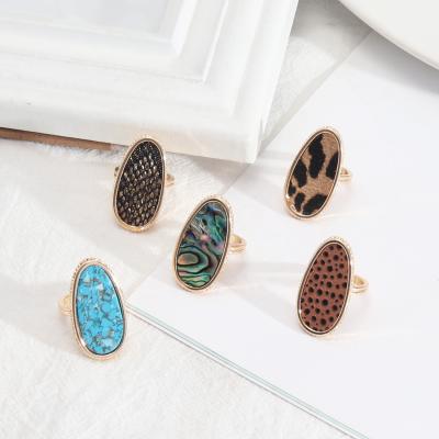 China PJ-C255 cute Europe and the United States selling abalone stone ring inlaid personality soft fashion simple ring for sale