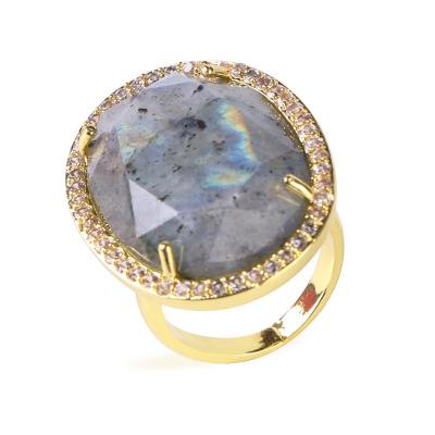 China PJ-C239 Cute CZ Pave Gemstone Ring, Gold Plated Cool Pink Amethyst Crystal Ring Ring Healing Jewelry for sale