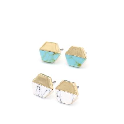 China PJ-C290 FASHIONABLE high quality gold plated turquoise earring,howlite shape style wholesale price unique earring for sale