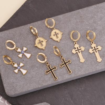 China FASHIONABLE 2021 Hot Sale PJ-C014 18K Gold Mens Stainless Steel Cross Stud Earrings For Women for sale