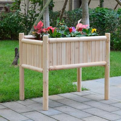 China Plant Container Deep Rectangle Raised Wooden Box Cedar Wood Vegetable Plant Table Unfinished Garden Planter for sale