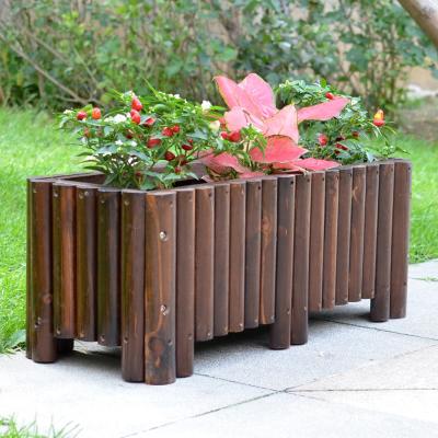 China American Style Rectangle Wooden Planter Boxes Made in China Cedar Log Rustic Brown Color for Flower Plant on Balcony, Patio, Backyard for sale