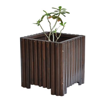 China American Style Square Wood Planter Boxes Burnt Brown Finish Patio , Balcony Flower Planter Wood Boxes for sale