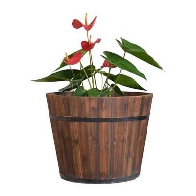 China American Brown Style Wooden Barrel Flower Planters Antique Burnt Garden Planter Boxes for sale