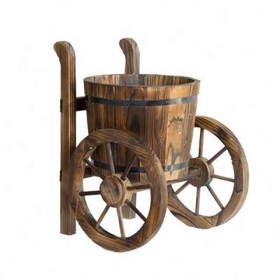 China American Style Large Barrel Cart Wooden Planter Old Style For Garden Decor for sale