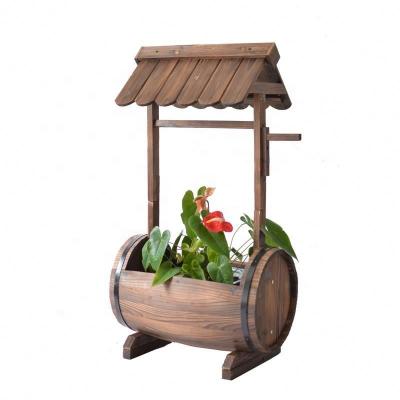 China Large Barrel Balcony Wooden Flower Planters Old Fashioned Garden Plant Pots for sale