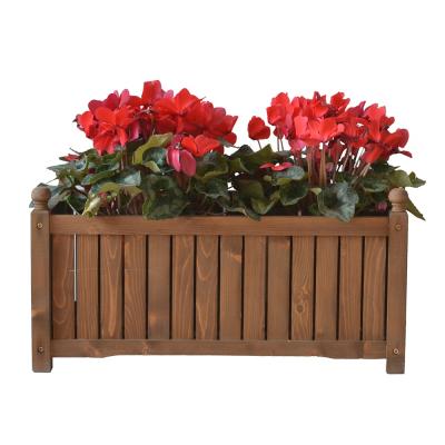 China American Style Rectangle Wooden Planter Boxes Stain Brown Finish Patio, Balcony, Backyard Wooden Flower Boxes for sale