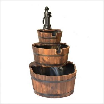 China Wooden Barrel Water Fountain Three Tier Design Stain Gray Garden, Patio, Backyard Wood Fountains 24