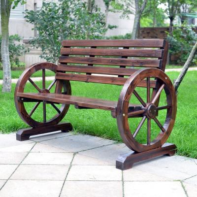 China Rustic Outdoor Wood Wheels Armrest Bench Antique Burnt Brown Finish Wood Patio Balcony Chairs for sale