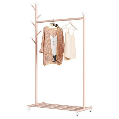 China Simple Minimalist Iron Indoor Clothes Drying Type Folding Entrance Coat Rack Rack Floor Clothes Drying Rod Bedroom Clothes Rack for sale