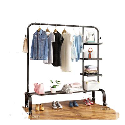 China Simple(Others)Floor Coat Rack Bedroom Adjustable Clothes Shelf Clothes Drying Indoor Shelf Folding And Balcony Clothes Rack With Hanger for sale