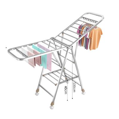 China Minimalist Stainless Steel Clothes Drying Rack Shelf Multi-Rod Wing-shaped Balcony Baby Foldable Indoor Drying Hanger for sale