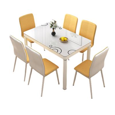 China (Other) Small Dining Table 4 Dining Table and Chair Set Apartment 6 People Minimalist Rectangular Dining Table Adjustable Glass Top People for sale